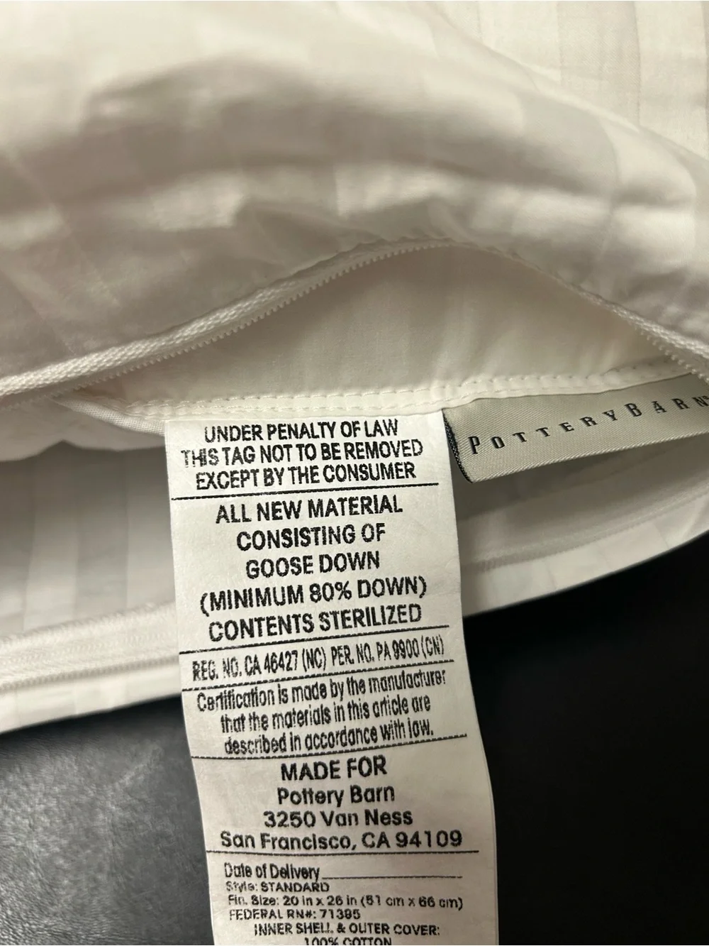 Pottery Barn Luxury 700FP European White Goose Down Pillow
